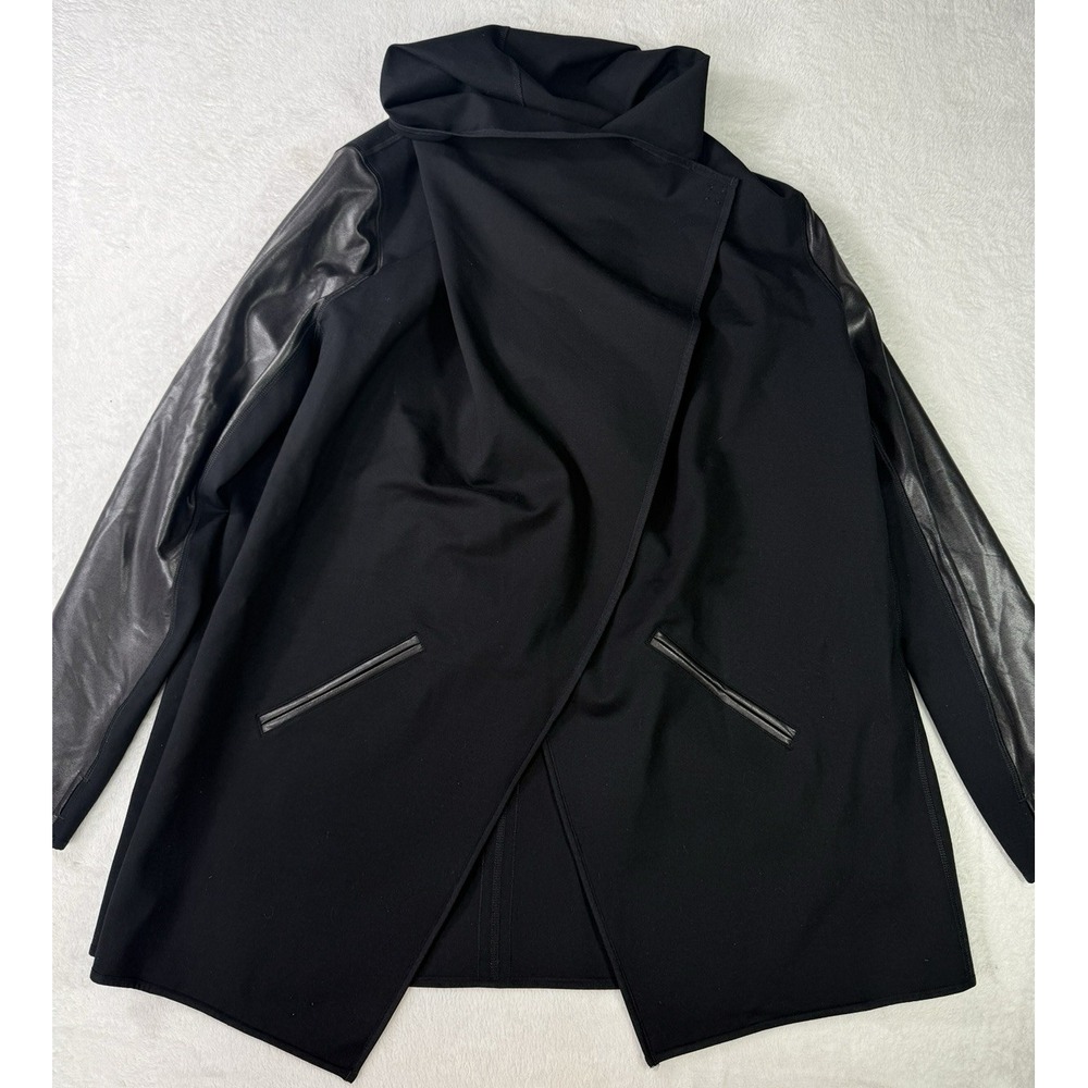Spanx Black Assymetrical Jacket Faux Leather Sleeves and Trim Plus 1X
